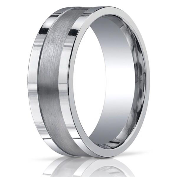 14k White Gold Polished with Satin Center Band