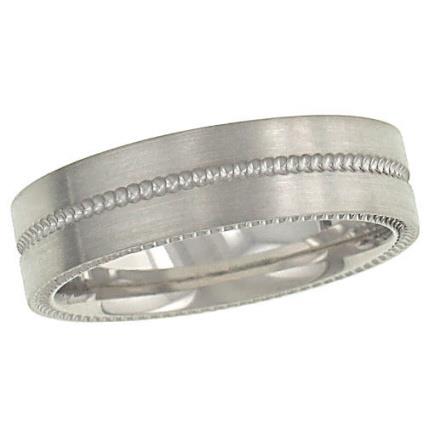 ArtCarved 6mm Satin Wedding Band in 14K White Gold with Milgrain Engraving