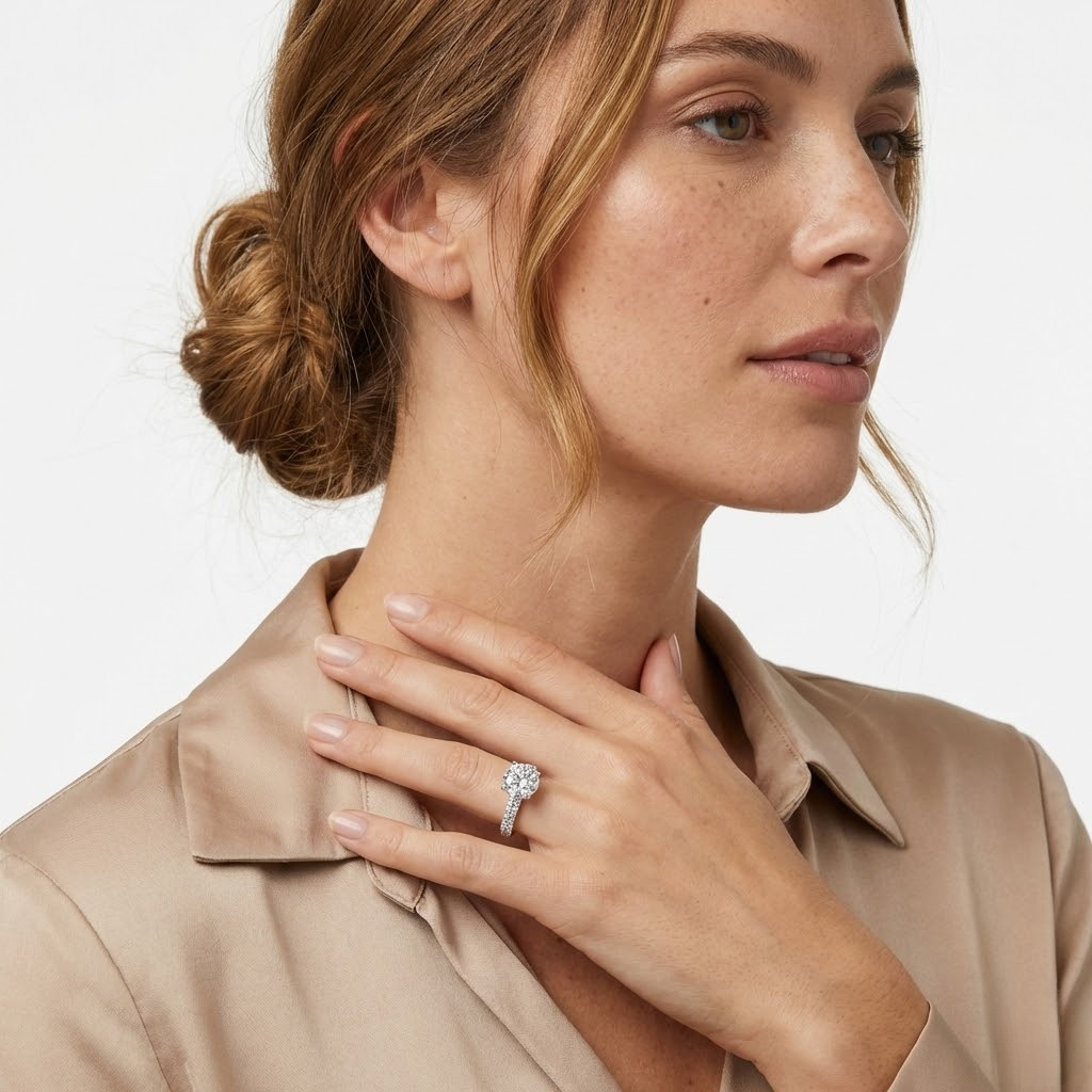 Ladies 14K White Gold Pavé Bridal Ring with Double Row Sides – Semi-Mount for 0.27–2.00 ct Round Center Stone (Center Stone Not Included)